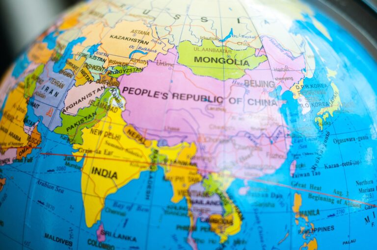 China, Mongolia, India, Pakistan and Iran on the globe map.